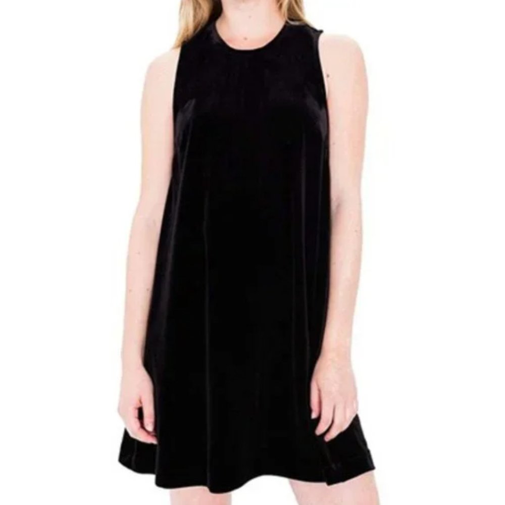 American Apparel Dakota Mini Sleeveless Swing Dress Keyhole Black Velvet S NWT